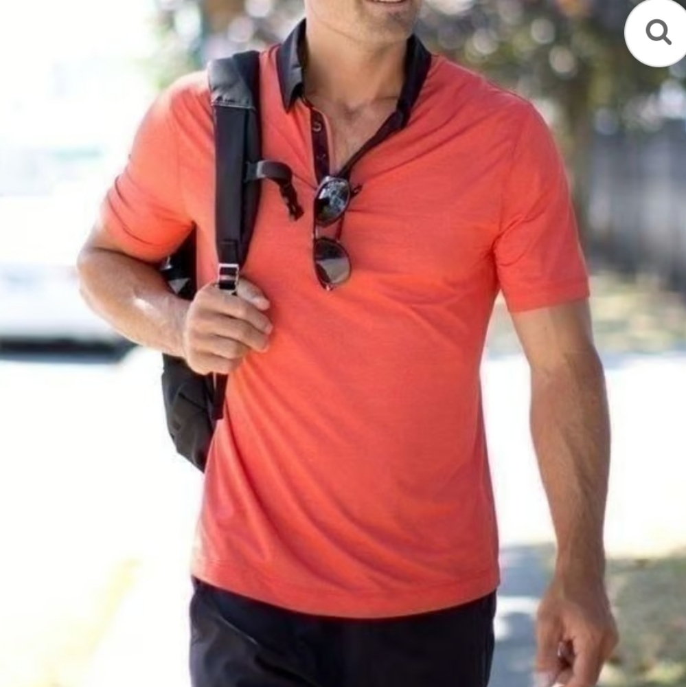 Lululemon Men's Precision Polo Shirt Orange with Black Collar